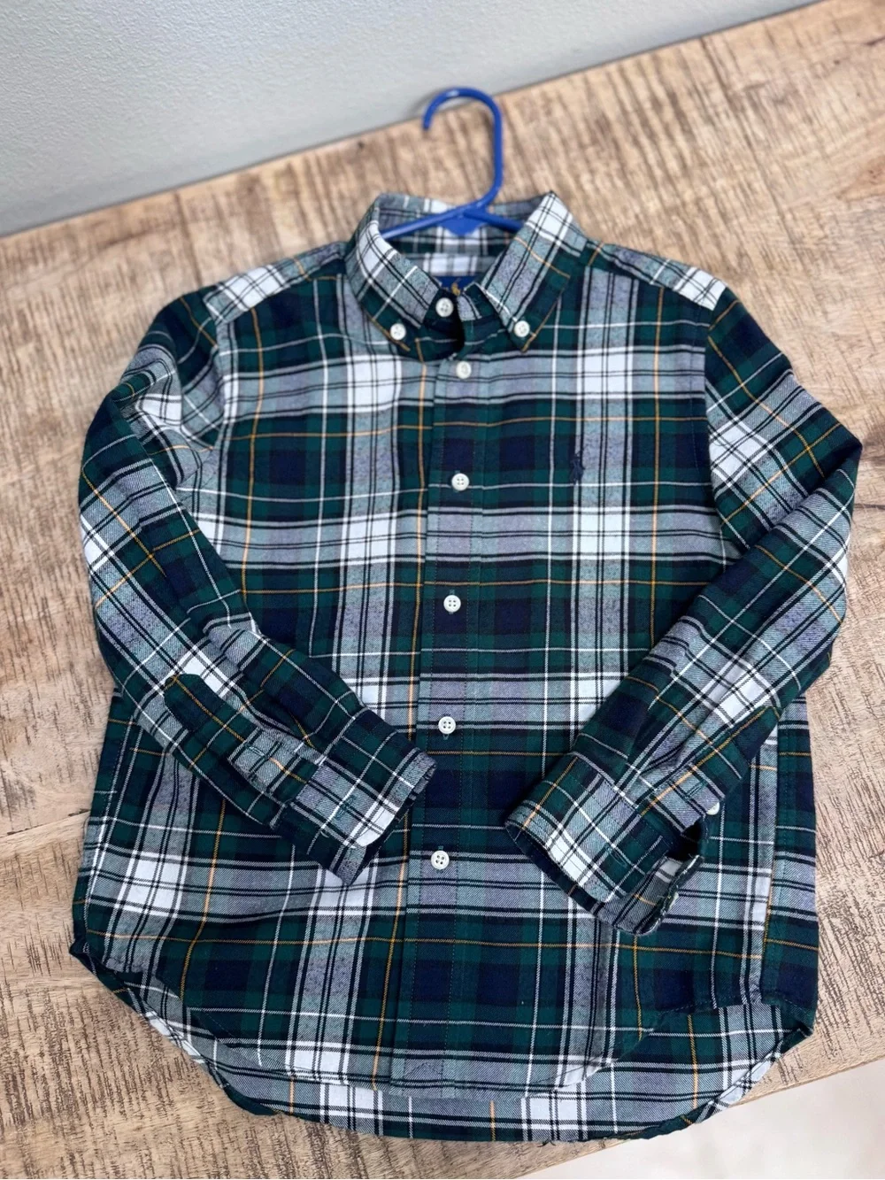 Ralph Lauren Green Navy White Plaid Button-Up Performance Shirt